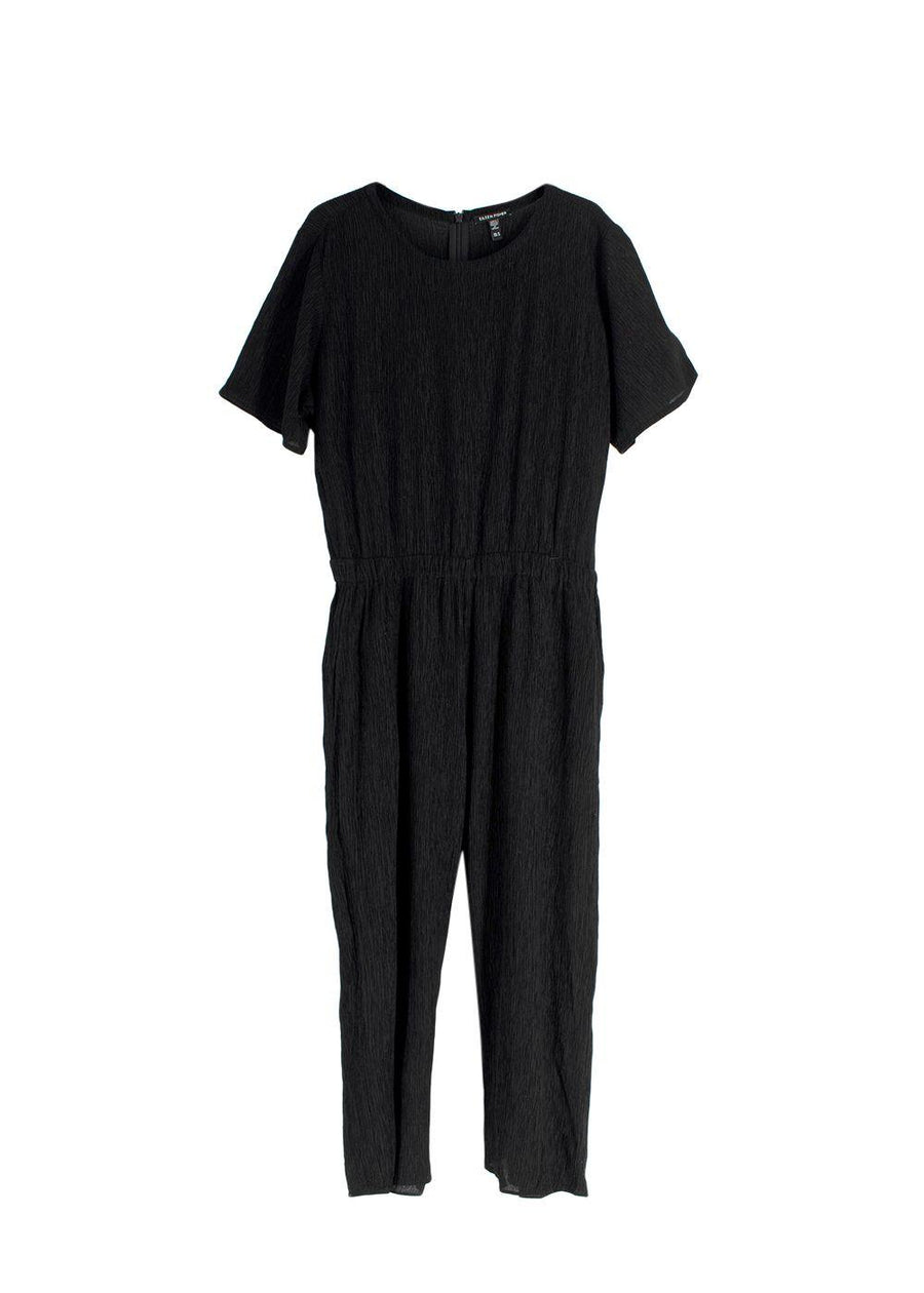 Eileen Fisher Black Woven Plissé Jumpsuit