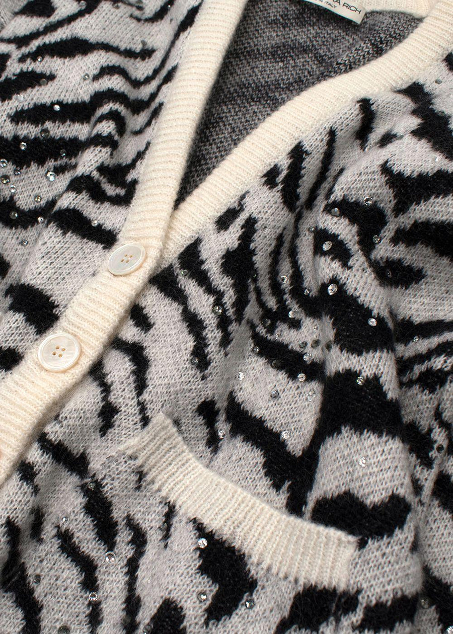 Alessandra Rich Zebra Print Embellished Mohair Cardigan