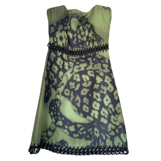Prada Khaki Leopard Print Chain Trim Mini Dress