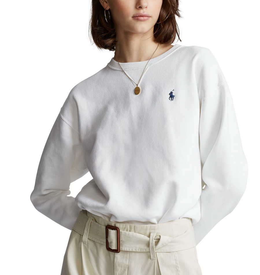 Polo Ralph Lauren White Fleece Crew Sweater