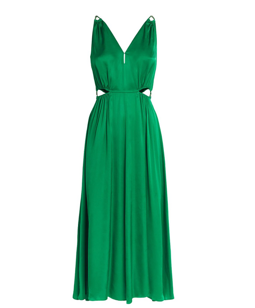 Maje V-Neck Cut-Out Woven Midi Dress