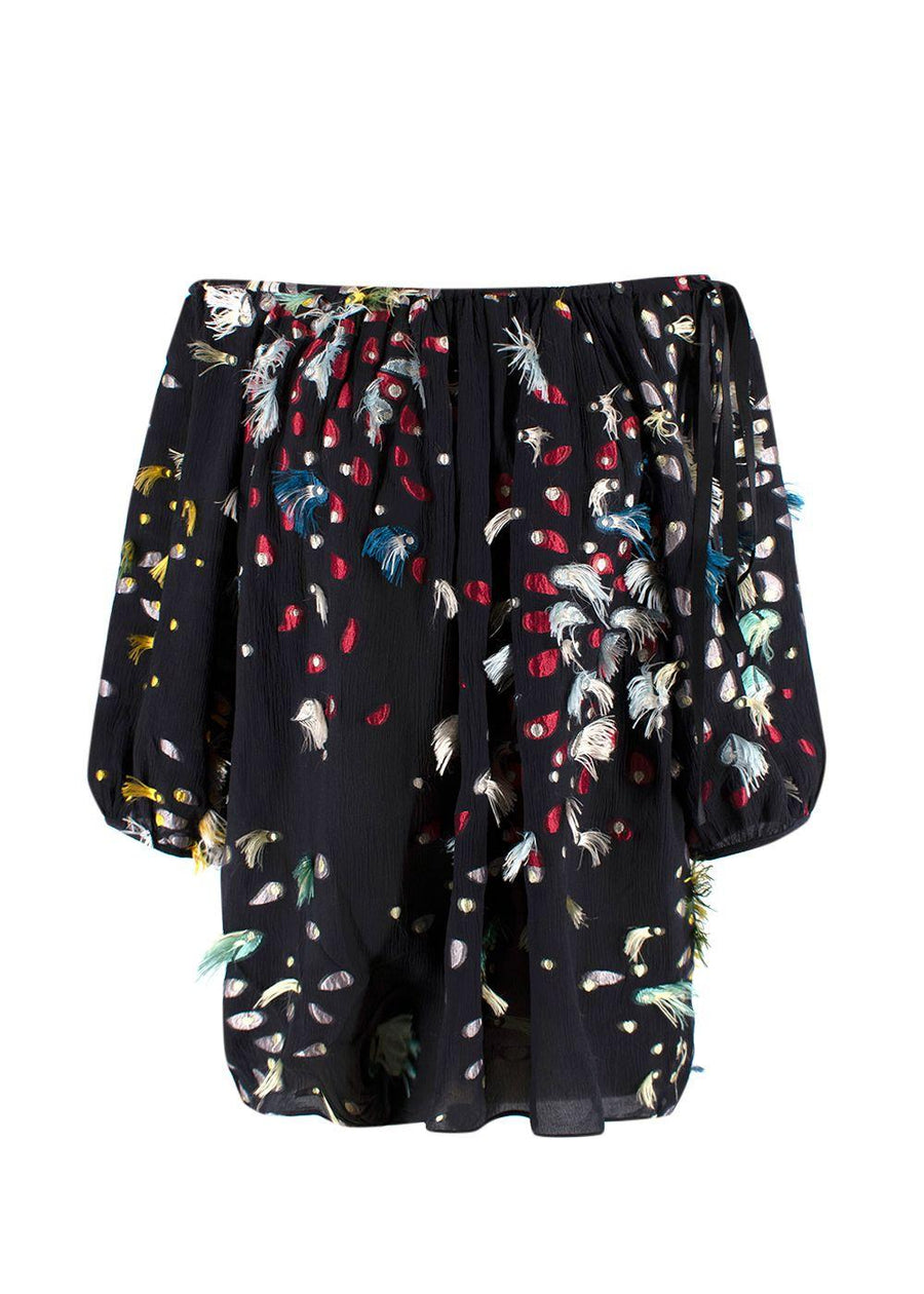 Chloe Black Bardot Embellished Silk Blouse