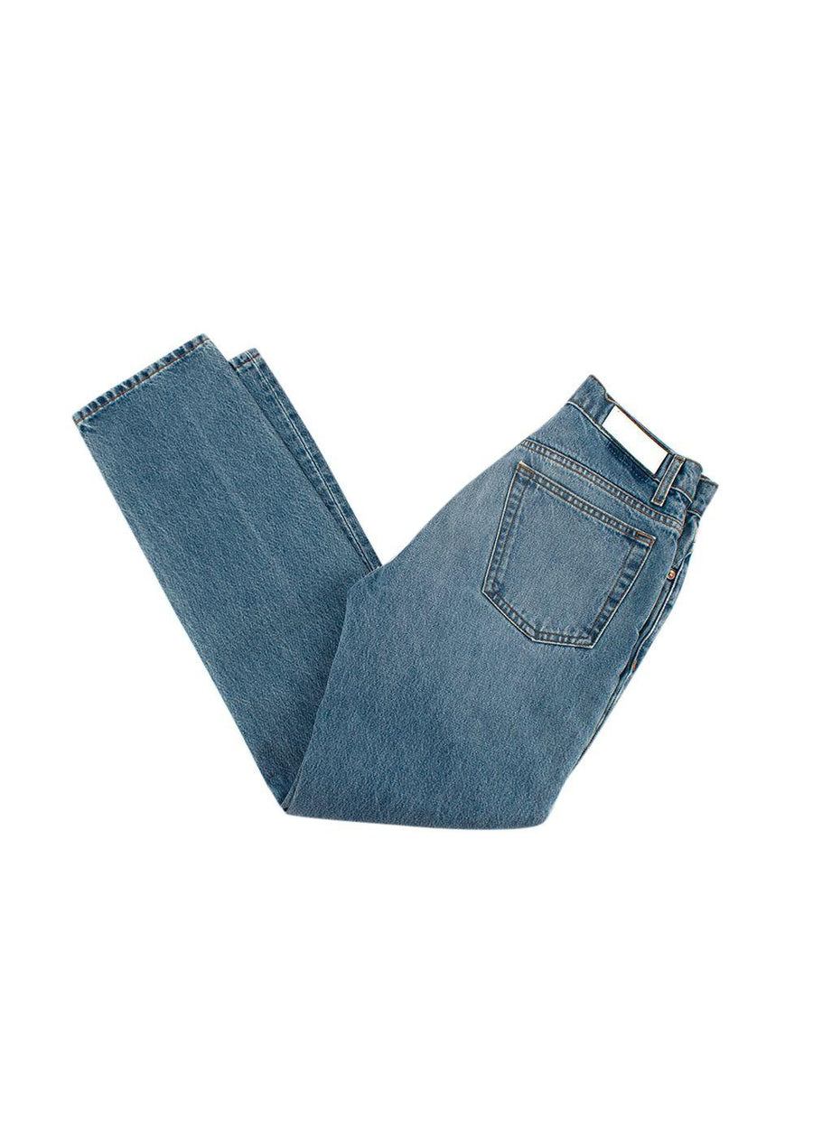 raw hem blue jeans