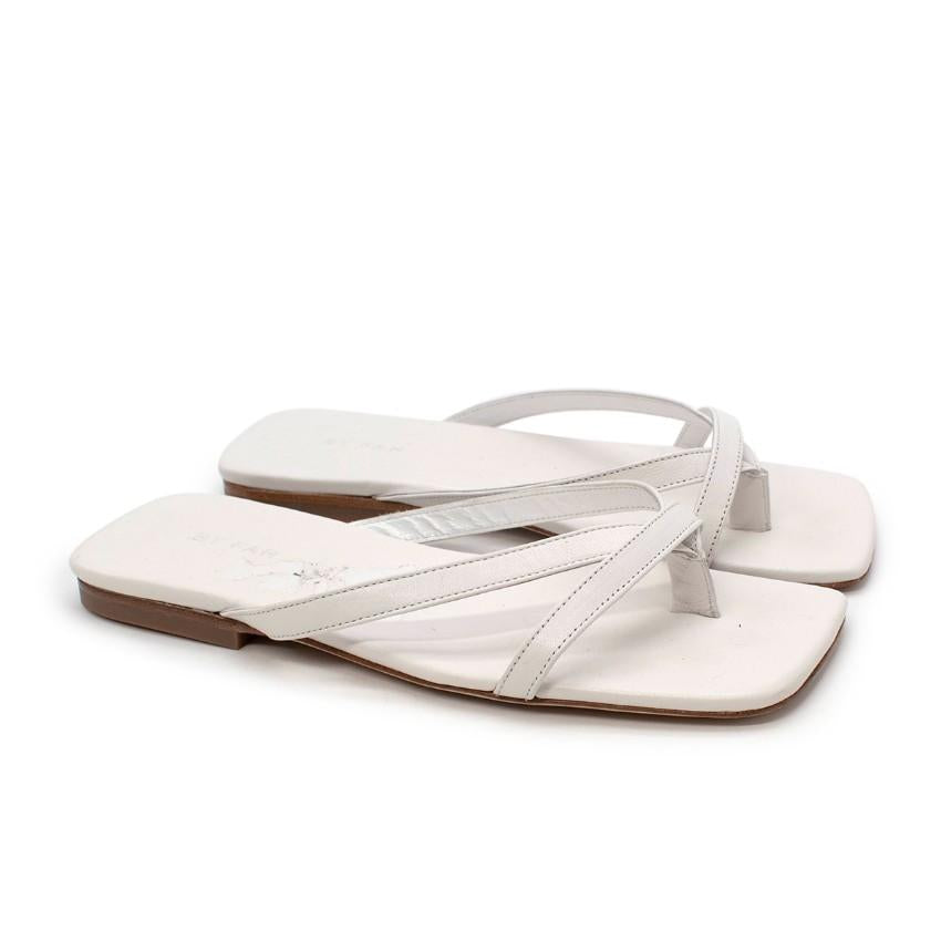 By Far Deni White Leather Flat Sandals