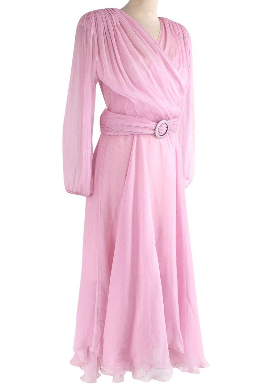 Maria Lucia Hohan Pink Plisse Chiffon Belted Midi Dress