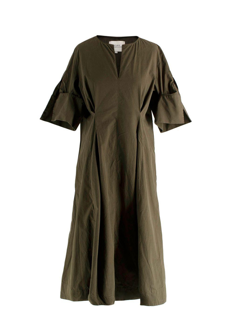 Studio Nicholson Cotton Poplin Olive Midi Dress
