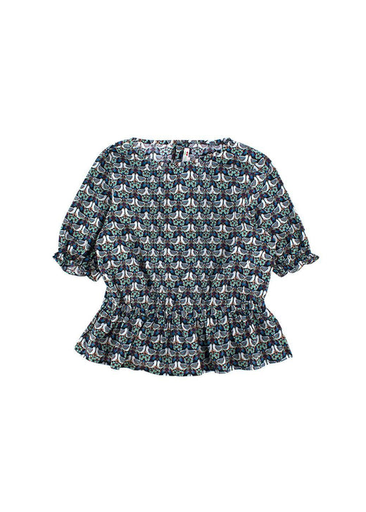 Bird Floral Printed Cotton Top