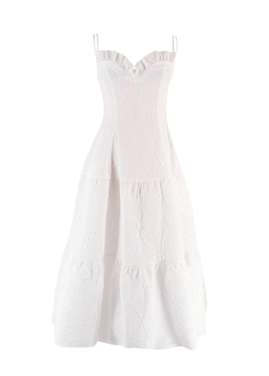 Adeam White Textured Geometric Maxi Dress