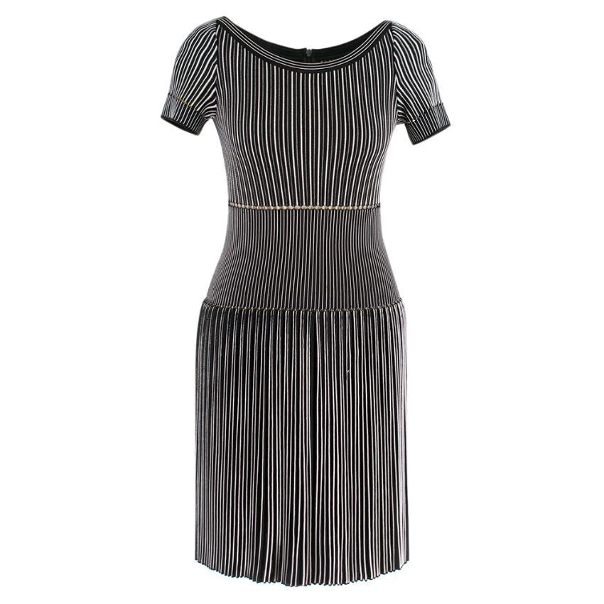 Alaia Black & White Striped Knit Skater Dress