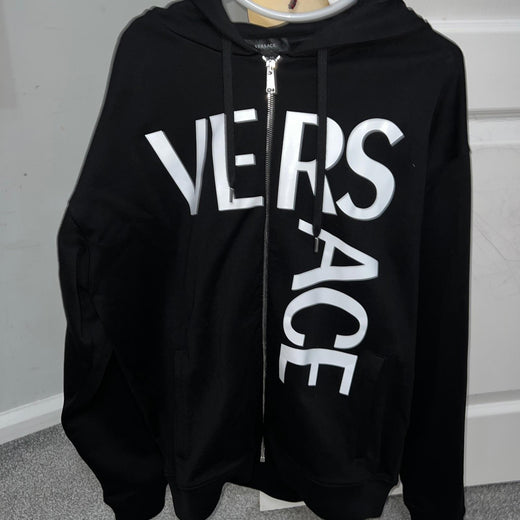Logo Printed Zip Up Black Cotton Hoodie