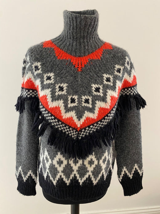 intarsia patterned fringed jumper
