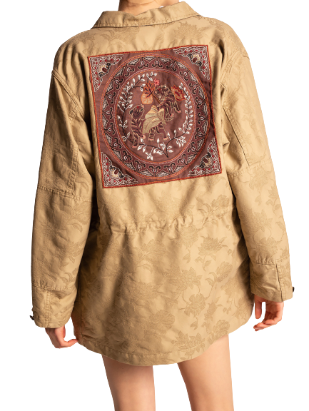 Tan Floral Embroidered Jacquard Jacket