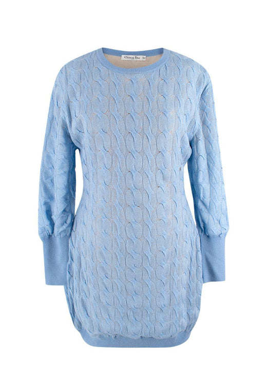 Dior Sky Blue Wool, Cashmere & Silk Cable Knit Jumper Dress