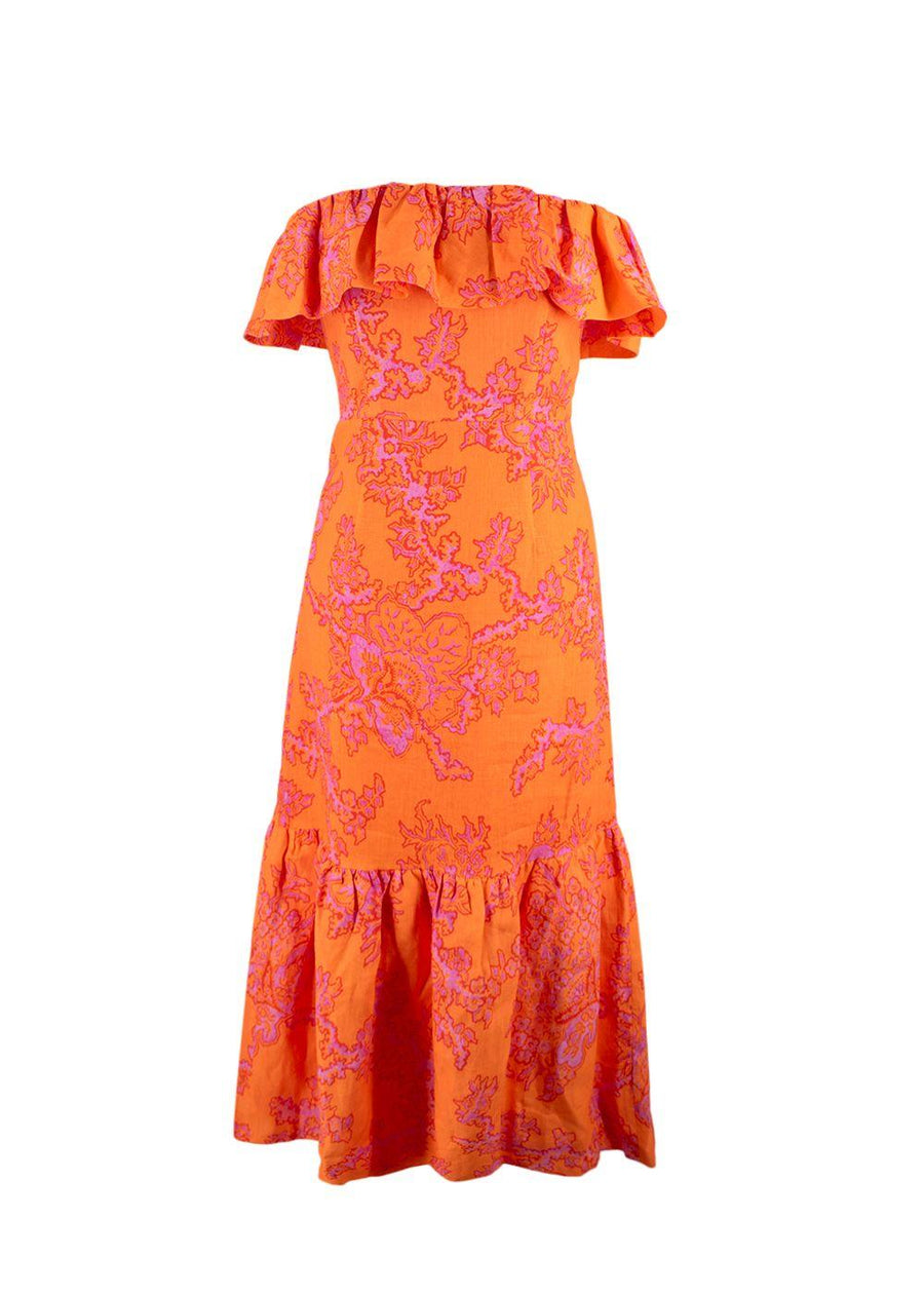 Rhode Orange Thea Linen Midi Dress