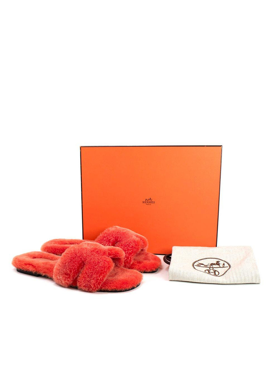 Hermes Orange Fluffy Oran Sandals Leather