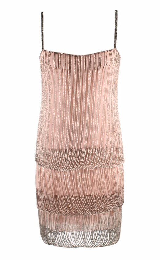 Jenny Packham Beaded Layered Dusky Pink Mini Dress