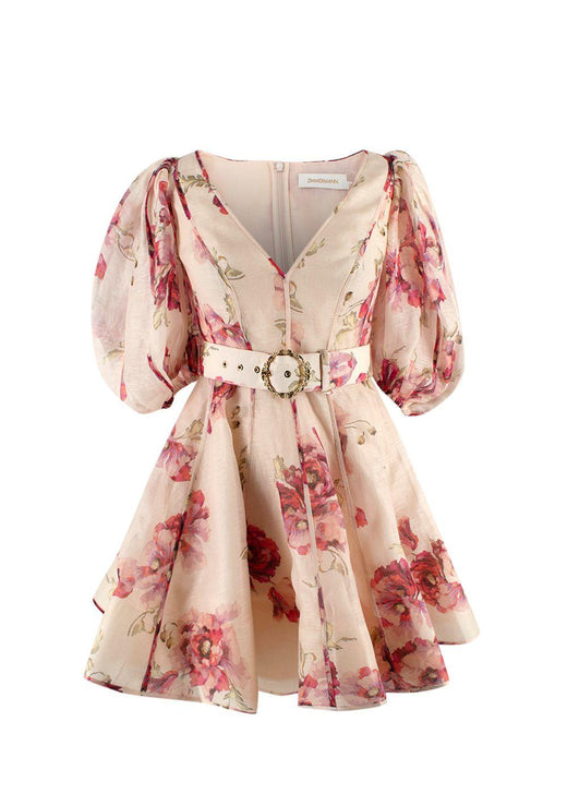 Zimmermann Pink Floral Belted High Tide Mini Dress