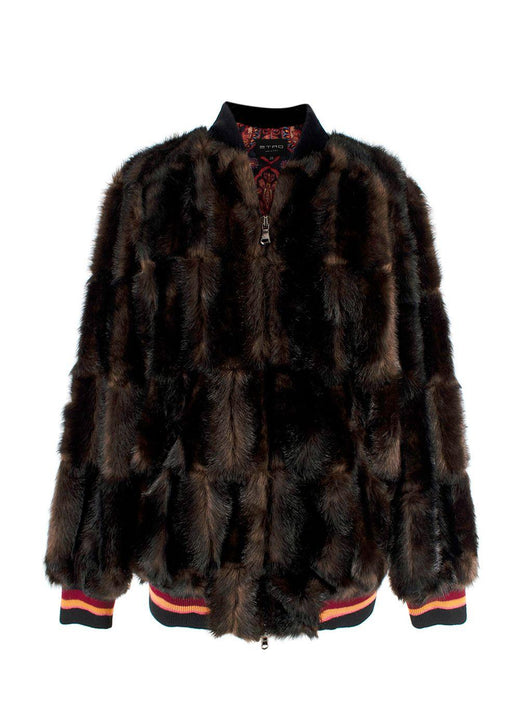 Etro Brown Faux Fur Bomber Jacket