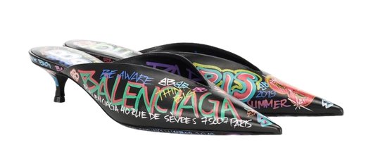 Balenciaga Graffiti Knife Leather Mules
