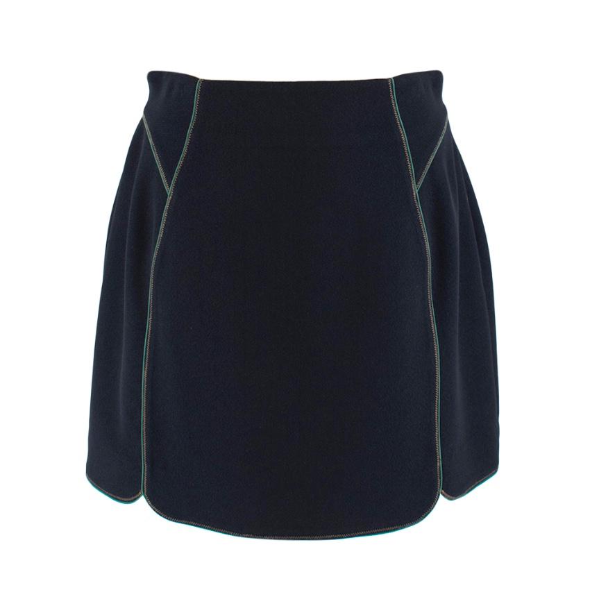 O'2nd Navy Crepe Mini Skirt with Green Trim