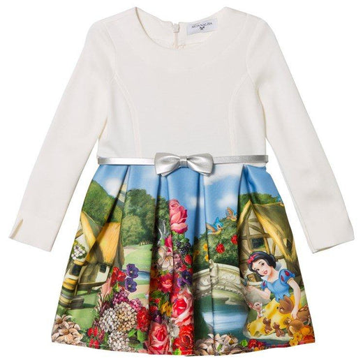 Monnalisa Cream Snow White Print Neoprene Dress