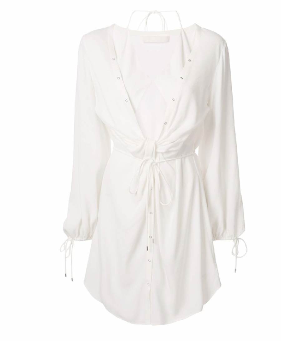 White Twist Placket Tunic Dress
