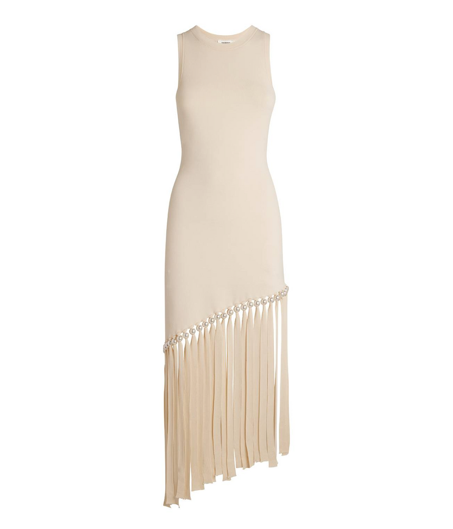 Sandro Asymmetrical Fringed Maxi Dress
