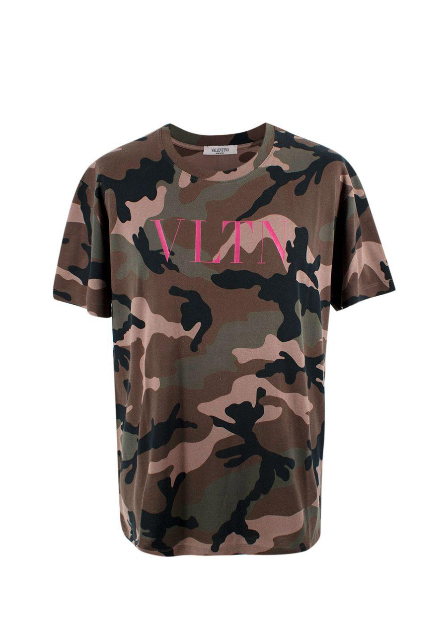 Valentino Camo T-Shirt with Pink Logo