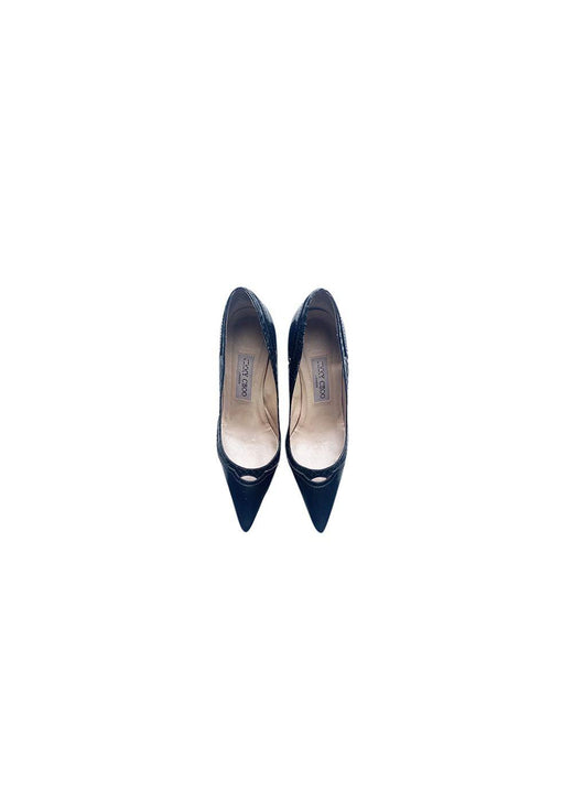 Black patent & snakeskin heeled pumps