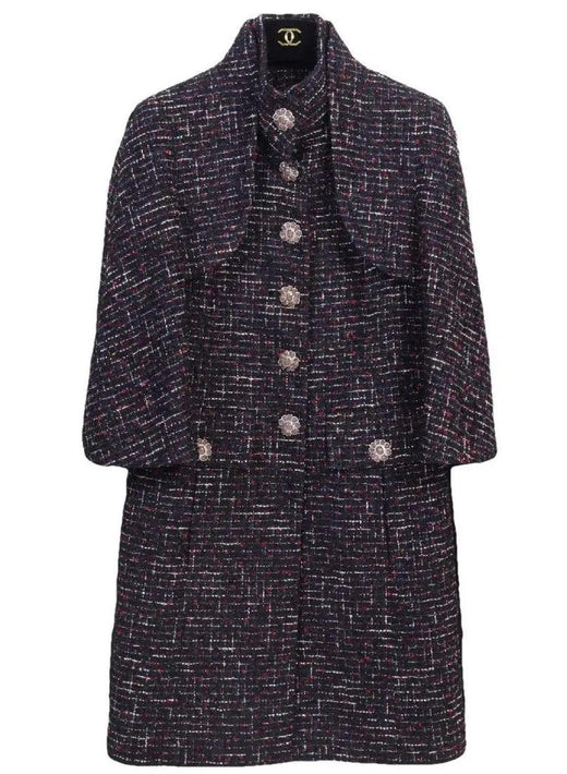 Chanel Black Tweed Gripoix Button Coat