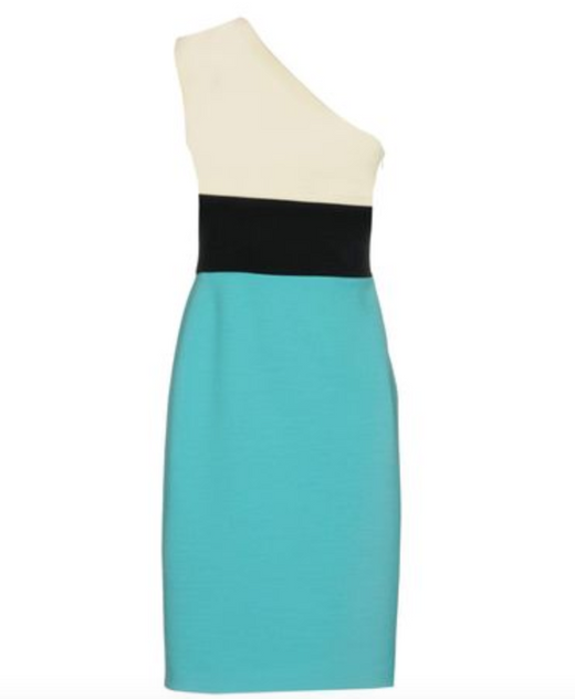Fausto Puglisi Wool & Silk Blend Colour Block One Shoulder Dress
