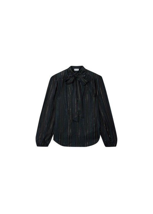 Black Lurex Pussy Bow Blouse