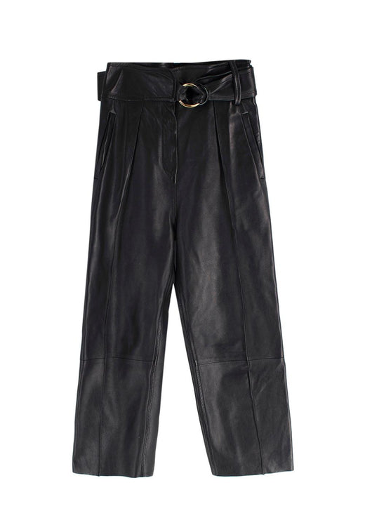 Petar Petrov Black Haena High-Waisted Leather Trousers with Belt Detail