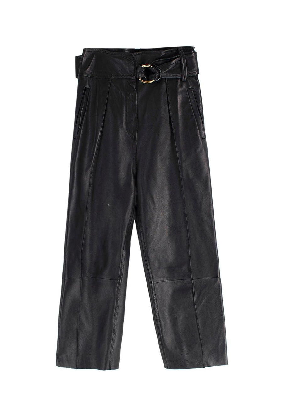 Petar Petrov Black Haena High-Waisted Leather Trousers with Belt Detail