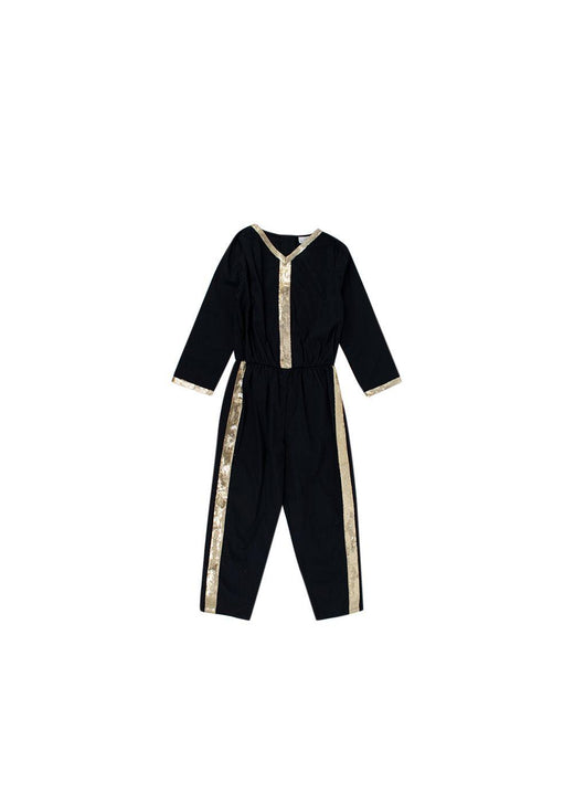 black cotton gold sequin trimmed jumpsuit 4-5Y