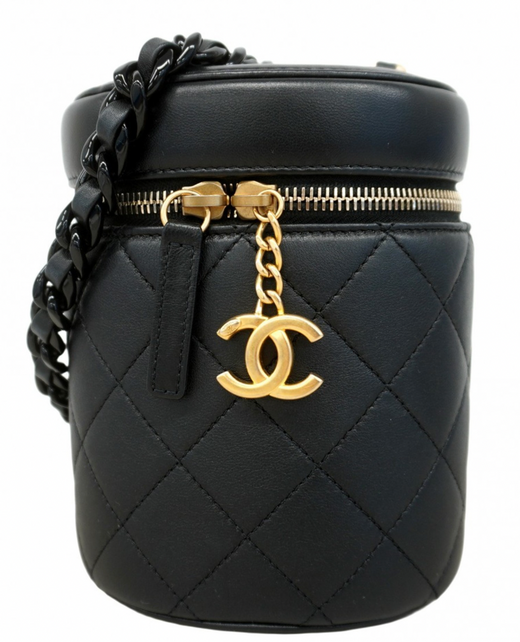 Chanel Black Lambskin Vanity Chain Shoulder Bag with Gold CC Logo detail