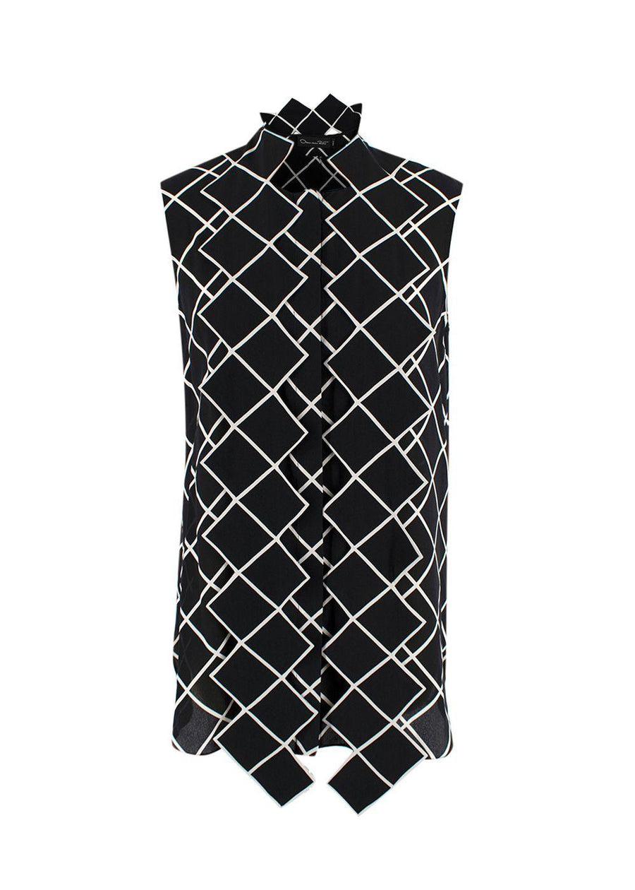 Oscar de La Renta Black and White Geometric Silk Blouse