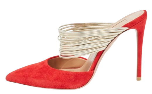 Aquazurra Red and Gold Suede Heels