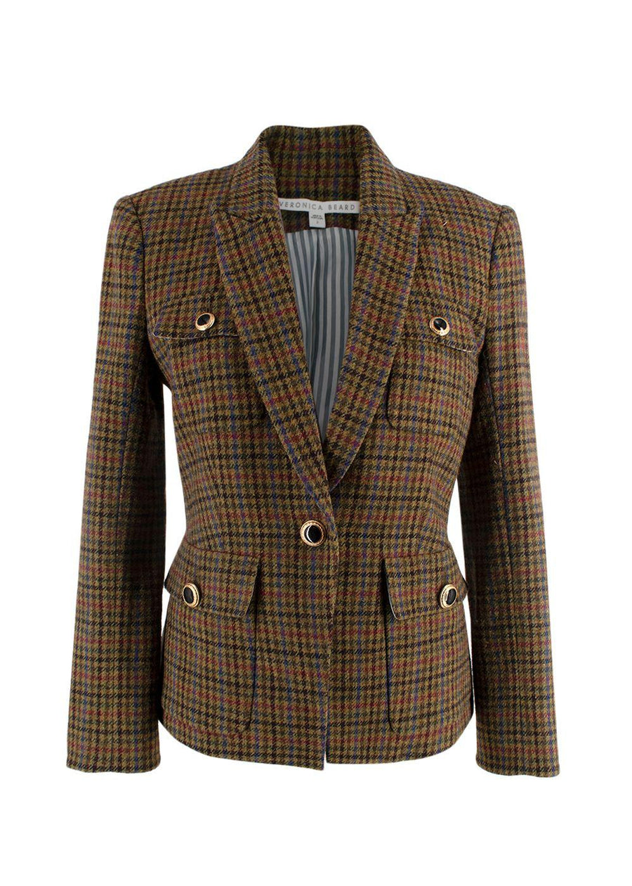 Veronica Beard Brown Houndstooth Woollen Blazer