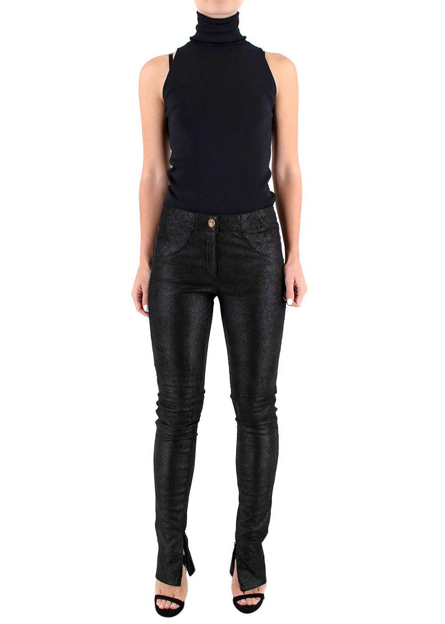 Chanel Black Coated Lambskin Leather Pants