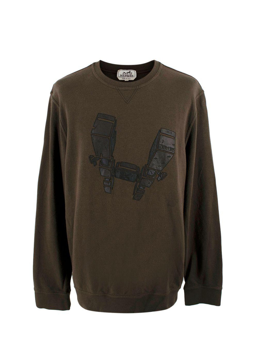 Hermes Brown Crewneck Sweatshirt with Leather Detail