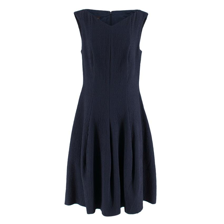 Talbot Runhoff Navy Jacquard Sleeveless A-line dress