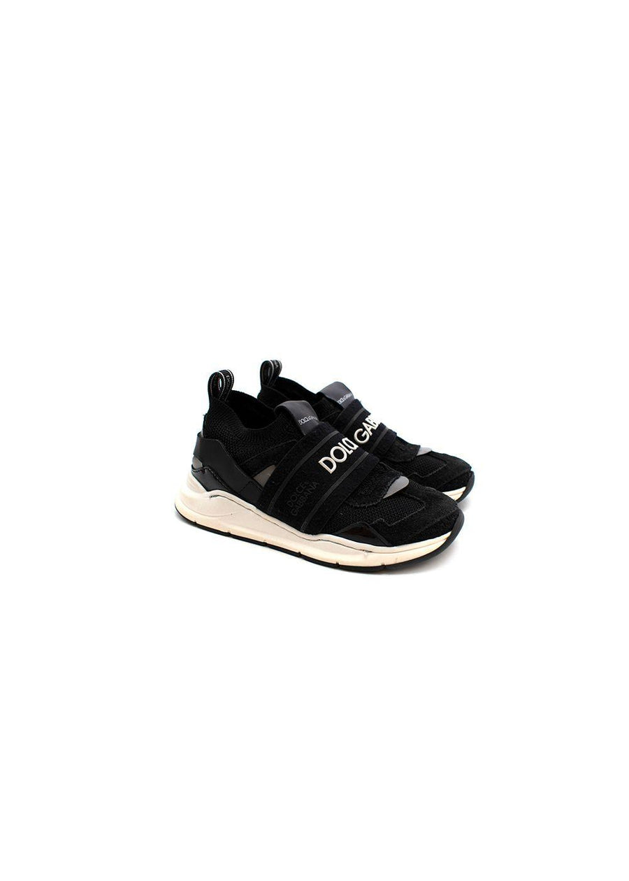 Black suede & mesh logo trainers