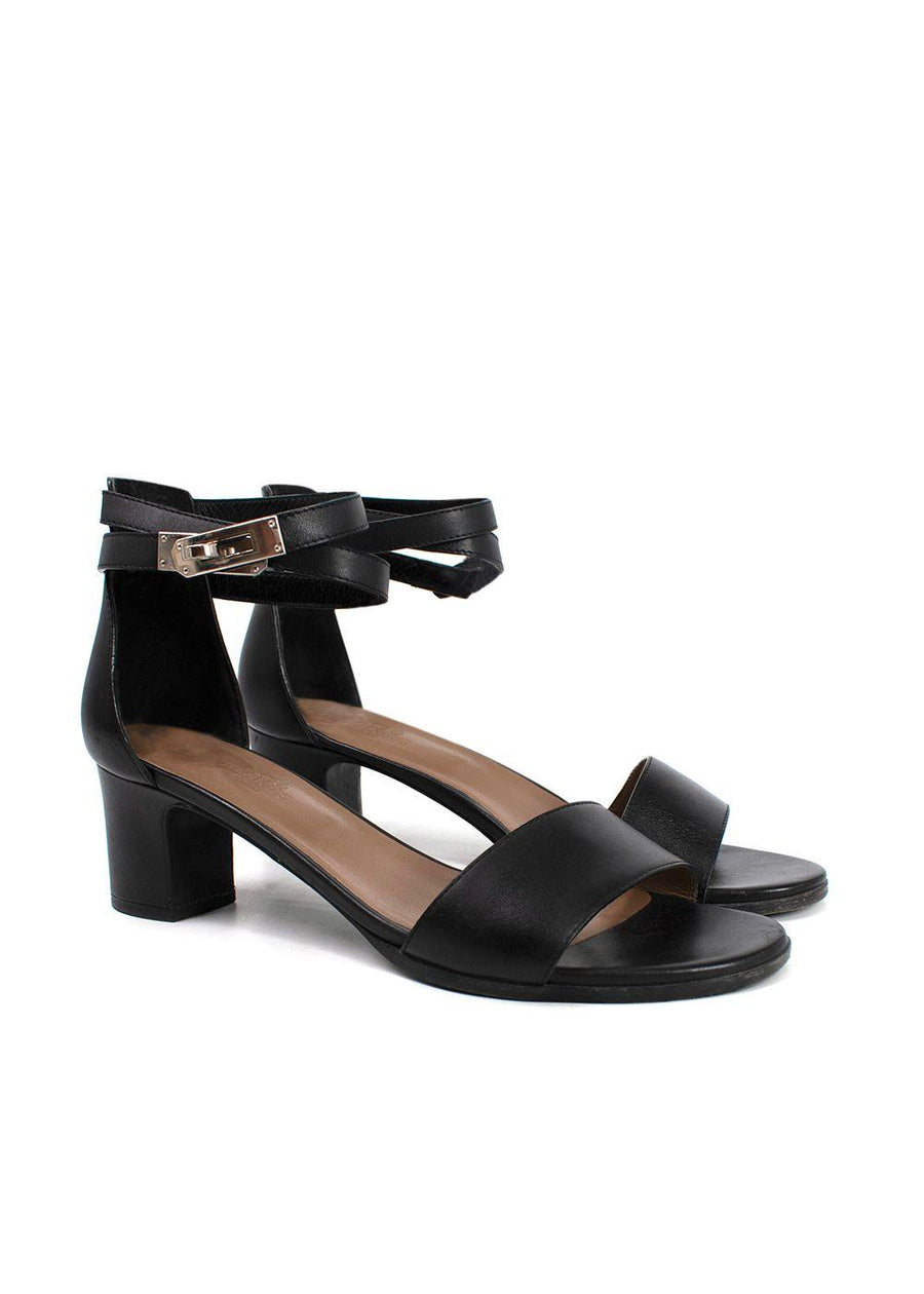 Hermes Black Leather Manege Sandals