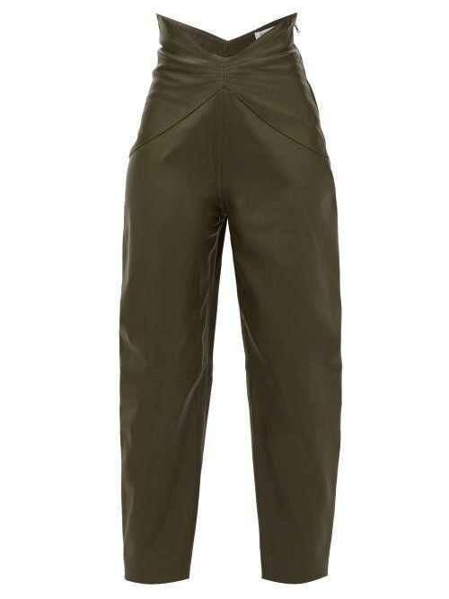 Butterfly-insert High-waist Leather Trousers