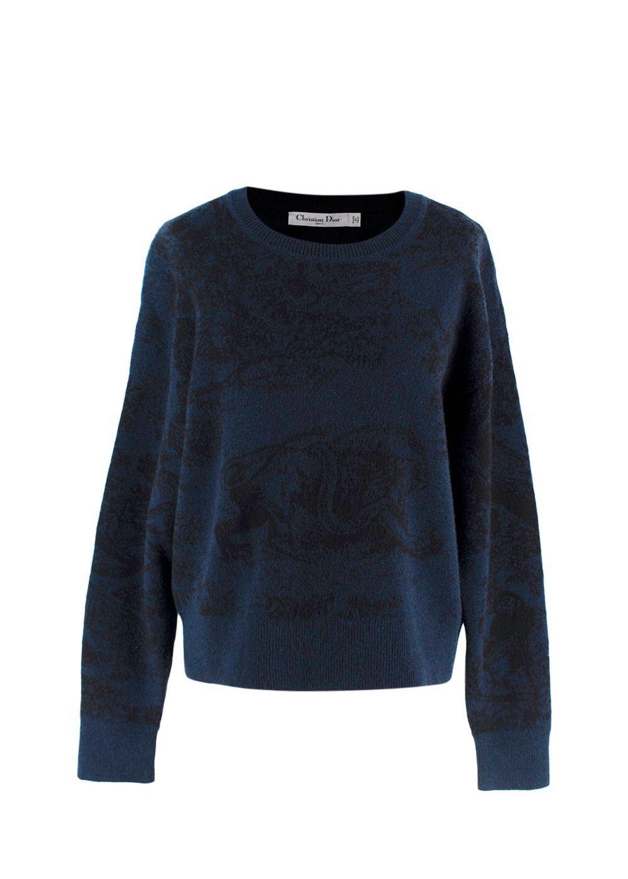 Dior Navy Chez Moi Printed Cashmere Blend Jumper