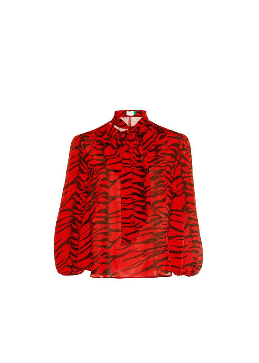 Moss Pussy-bow Tiger-print Silk-crepe Blouse