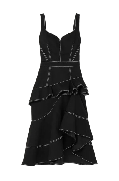 Alexander McQueen Black Denim Ruffled Asymmetric Midi Dress