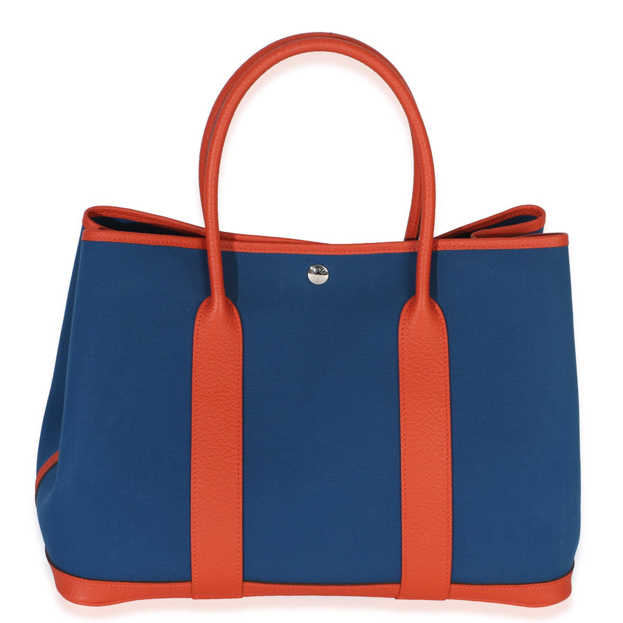Hermès Bleu Outremer Capucine Toile Officier Vache Country Garden Party 36 PHW