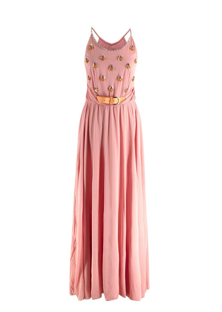 Emilio Pucci Embellished Belted Pink Maxi Dress